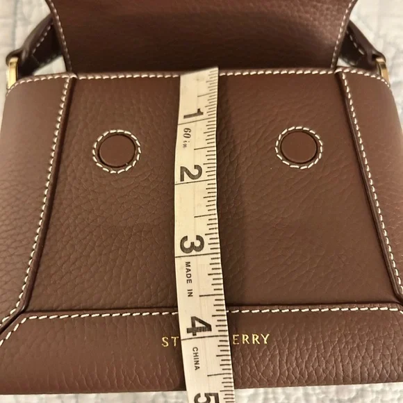 STRATHBERRY Mosaic Nano Leather Top-Handle Handbag Crossbody in Chocolate Brown - Picture 13 of 16